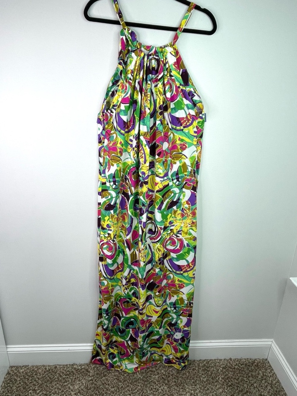 Blue Water Maxi Halter Dress in Multicolor Floral Print Size Large